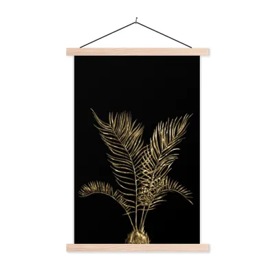 Produktbild von MuchoWow® Textilposter Blätter - Schwarz - Gold 120x180 cm mit holzfarbenen Rahmen - Textil-Plakat