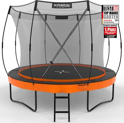 Produktbild von KINETIC SPORTS Trampolin Outdoor 305 cm 'Ultimate Pro' – Designed in Germany, Fiberglas Netzstangen, AirMAXX Technologie, Sunset Orange
