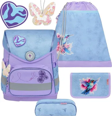 Produktbild von Belmil Compact ergonomisches Schulranzen-Set 5-teilig "Tropical Hummingbird" mit Brustgurt, Magnetverschluss, einem Patch