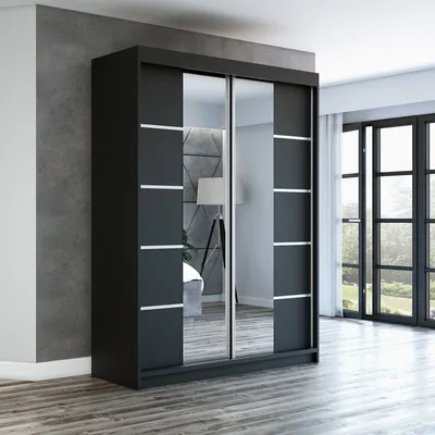 Produktbild von Schwebetürenschrank, 2-türig Schrank ERA 160 cm (mit Spiegel) (Schwarz / schwarz / schwarz)