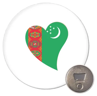 Produktbild von Huuraa Magnet Turkmenistan Flagge Herz 59mm Kühlschrankmagnet rund Flaschenöffner Geschenkidee