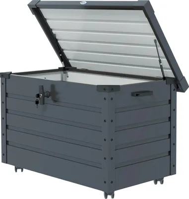 Obrázek produktu pro Zahradní box, úložný box s kolečky, úložný box se zámkem, madlo, zahradní truhla na balkon, terasa 100 x 62 x 65 cm, tmavě šedá