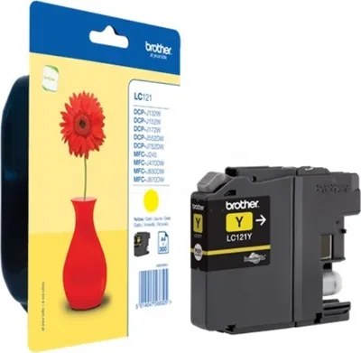 Produktbild von Brother LC121YBP, Standardertrag, Gelb, Tinte auf Pigmentbasis, 1 Stück(e), 300 Seiten, Einzelpackung