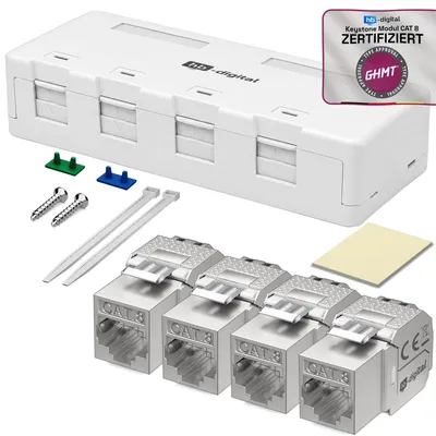 Produktbild von hb-digital Netzwerkdose Aufputz 4 Port CAT 8 Keystone Set