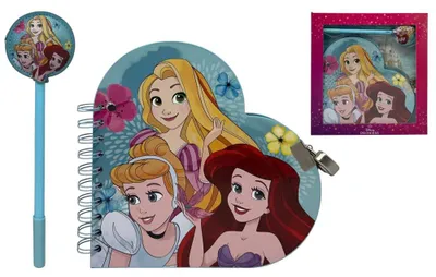 Immagine prodotto di Diario Segreto A Cartoon Con Penna, Disney, Principesse, Per Bambini, 2 Pezzi. Diario A Forma Di Cuore Con Luchetto, Penna Con Applicazione
