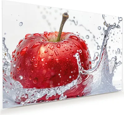 Produktbild von Glasbild 60x40cm in XXL für Wohnzimmer, Schlafzimmer Motiv Spritzender Apfel