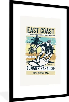 Produktbild von MuchoWow® MuchoWow® Gerahmtes Poster Surfbrett - Meer - Strand - Vintage 60x90 cm - Poster mit zchwarzem Bilderrahmen - Dekoration - Wandposter Wohnzimmer - Hochwertig
