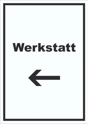 Produktbild von Werkstatt Schild mit Text Richtungspfeil links Handwerk Reparatur hochkant A2 Rückseite selbstklebend