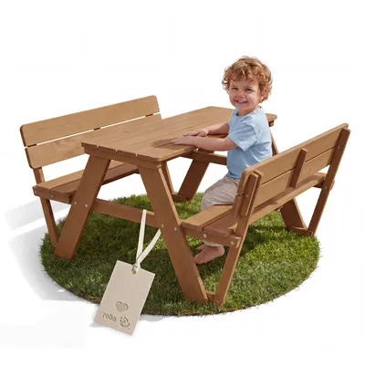 Produktbild von roba Kinder Outdoor+ Sitzgruppe 'Picknick for 4' mit 2 Bänken, 1 Tisch, aus Massivholz, wetterfest