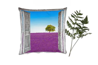 Produktbild von MuchoWow® Zierkissen Sofakissen Wohnzimmer Dekokissen 45x45 cm Blumen - Lavendel - Ansicht - Schlafpolster - Polster für das Sofa