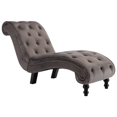 Produktbild von Chaiselongue Grau Samt 145 x 52 x 77 cm (L x B x H) mit Knopfpolsterung und Schnörkel-Design