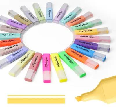 Produktbild von Textmarker 24er Set Makronen-Farben Keilspitze Wasserbasis 6 helle 18 weiche Farben