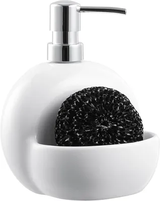 Productafbeelding van Zeepdispenser van keramiek met sponshouder - Vloeibare zeepdispenser - 730 ml - Zeepdispenser met pomp voor badkamer - Keuken - Wasruimte