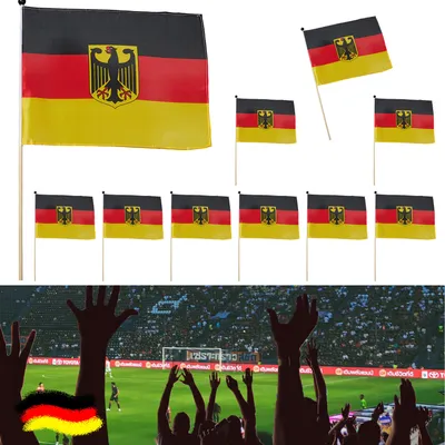 Produktbild von Stabfahne Deutschland 10er Set mit Adler und Stab 30x45cm Flagge Fahne Schwarz/Rot/Gold Fanartikel Fussball