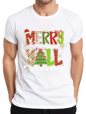 Produktbild von Merry Christmas Y'all Weihnachten Tannenbaum gestreift Glitzer Herren T-Shirt, Weiß, 3XL