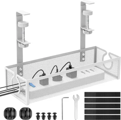 Produktbild von Unter Schreibtisch Kabelmanagement, Kabel Ablagerregal, Kabelkorb, Kabel Organizer, Kabelmanagement-Ablage für Büro, Weiß