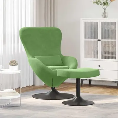 Produktbild von Hellgrüner Samt-Eggsessel mit 360°-Schwenkfunktion, 63x73x90 cm, gepolsterter Samtbezug, Metallrahmen und Fußhocker für Wohnzimmer, Schlafzimmer und Büro