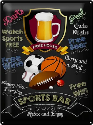 Produktbild von Blechschild Sports Bar Dart Basketball Football Golf, 40 x 30 cm, Blechschilder Spruch Sport Hobby