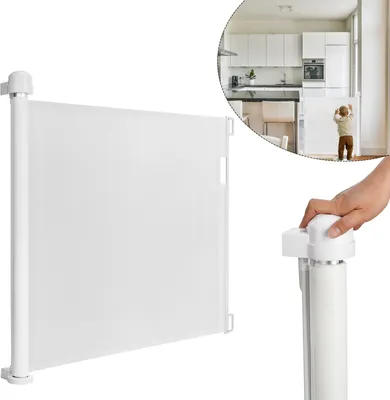 Produktbild von Schodisková brána Sessamen-LP Dverová brána Výsuvná 0-150 cm Zábrany pre psov Výsuvná dverová a schodisková brána pre deti a domáce zvieratá (biela, 150 cm)