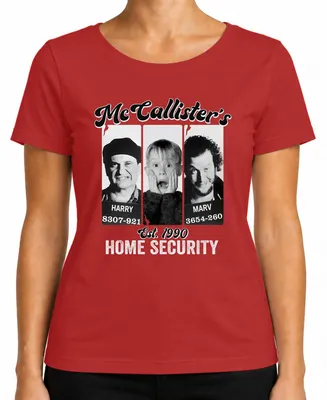 Imagen del producto de Camiseta para mujer, diseño "Home Alone" (Mi Villano Favorito), con los nombres Harry, Marv y Kevin, temática navideña, color rojo, talla S