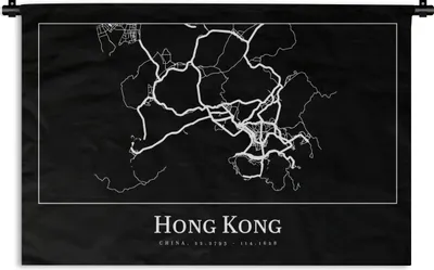 Produktbild von MuchoWow® Wandteppich Wandbehang Hongkong - Karte - Stadtplan - Routenbeschreibung 90x60 cm Tapisserie Dekoration Wandtuch - Wandskulpturen - Bildteppich
