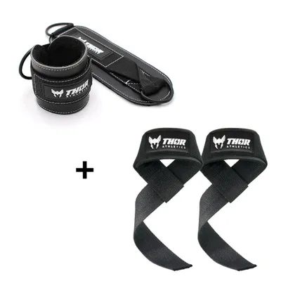 Image de Ensemble d'aides à la traction + sangles de cheville Thor Athletics – Musculation – Noir