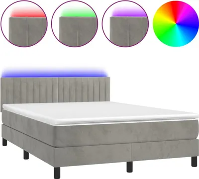 Produktbild von vidaXL Boxspringbett mit Matratze & LED Hellgrau 140x200 cm Samt