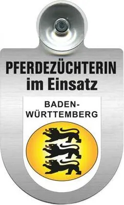 Produktbild von Einsatzschild mit Saugnapf - Pferdezüchterin im Einsatz - 393832 incl. Regionenwappen nach Wahl Color - Region Baden-Württemberg