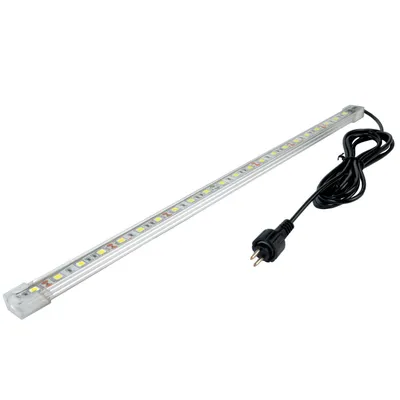 A long, thin LED light bar with a power cord and plug, isolated on a white background.