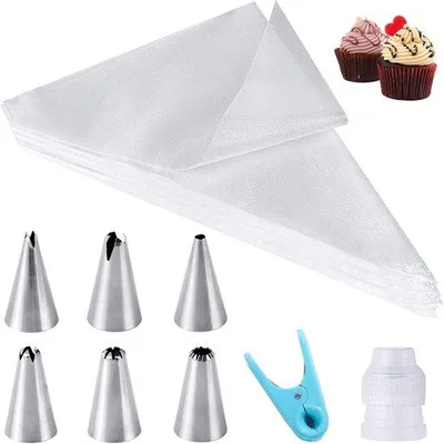 Produktbild von Set aus 100 Wegwerfspuitzakken mit Spuitmunden und Accessoires für Torten- und Backzubehör