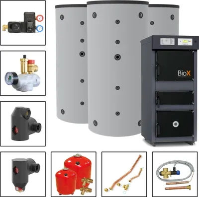 Produktbild von Solarbayer Holzvergaserset BioX 45 -1A Variante A mit 3xSLS-1000 Pufferspeicher