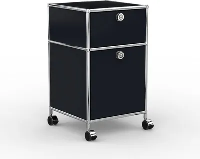 Produktbild von VERSEE Büro-Rollcontainer, Metall, 40 cm, 1 Schublade + 1 Hängeregistratur, Graphitschwarz