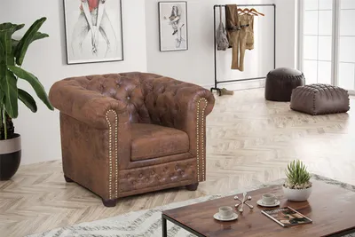 Produktbild von Chesterfield Sessel 1 Sitzer in Mikrofaser Vintage braun Couch Polstersofa Sofa