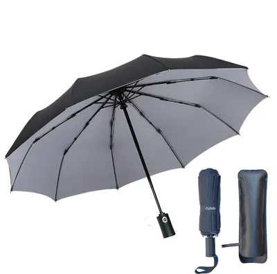 Produktbild von Regenschirm Taschenschirm Sturmfest Auf-Zu-Automatik Schirm für Damen Herren Grau