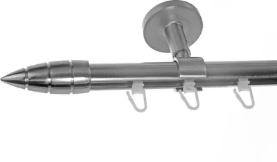 Produktbild von Innenlauf Gardinenstange Edelstahl Look 20mm Deckenträger Deckenbefestigung 1-läufig Spitze, Länge wählbar D30 E81