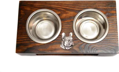 Immagine prodotto di Bulldog francese I - Supporto in legno con ciotole per cani, ciotole in acciaio inossidabile, regalo per l'adozione di un cane del marchio Art-Dog