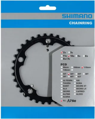Produktbild von SHIMANO Kettenblatt FC-RS400 34 Zähne - präziser Antrieb für Rennrad und Fitn...