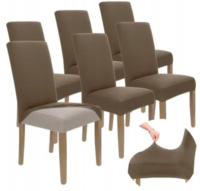 Produktbild von Stuhlhusse 6er Pack - Braun - Universal - Stretch - Bezug für Stühle - Elasthan
