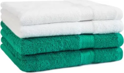 Produktbild von Betz 4 Stück Handtücher 50x100 cm PREMIUM 100% Baumwolle Farbe: weiß und smaragdgrün