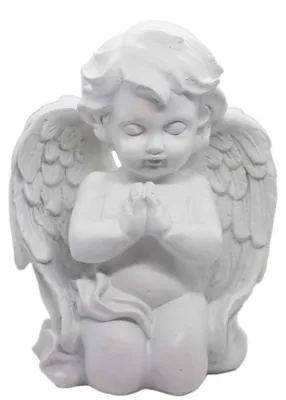 Kniender Cherub-Engel Statue, Harz, weiß, 15,9x12,7 cm