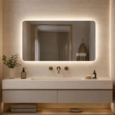 Produktbild von MODFU Badspiegel mit Rechteckiges Design,Badezimmerspiegel 60×90cm,Wandspiegel mit LED und Antibeschlag,für Schlafzimmer & Badezimmer,Silber