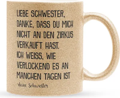 Produktbild von 22Feels Glitzertasse Gold Schwester Geschenk von Schwester Mädchen Geburtstag Weihnachten Geschwister Frauen Teenager Schwesterherz Geschenkidee Bürotasse
