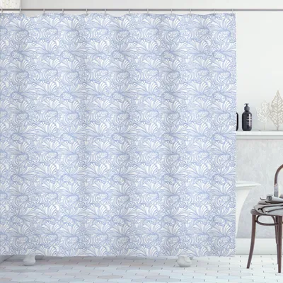 Image de Rideau de douche Art nouveau ABAKUHAUS, motif vintage pastel Fleur d'iris Thème « La beauté florissante de la Terre nourricière », 175 x 180 cm, bleu ciel et blanc