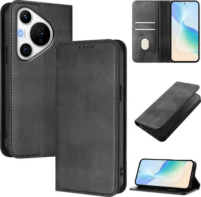 Image de Etui pour Huawei Pura 70 Pro/Pura 70 Pro+, étui en cuir vintage avec protection RFID, fentes pour cartes, support Noir