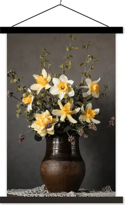 Produktbild von MuchoWow® Textilposter Stilleben - Narzisse - Vase 120x180 cm mit schwarzem Rahmen - Fotos