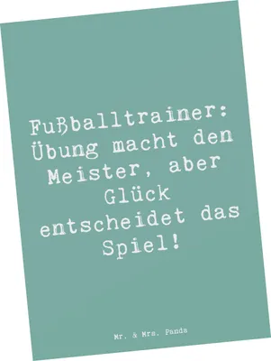 Produktbild von Mr. & Mrs. Panda Postkarte Spruch Fußballtrainer Erfolgskick - Meeresbrise - Geschenk, Postkarten, Motivation Fußball, Ansichtskarte, Berufsprodukte, Grußkarte, Trainer