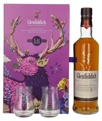 Image de Glenfiddich 15 OUR SOLERA Single Malt Scotch Whisky 40% Vol. 0,7l en boîte cadeau avec 2 Verres