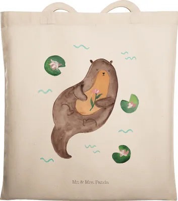 Produktbild von Mr. & Mrs. Panda Tote Bag Otter Seerose - Transparent - Geschenk, Jutebeutel, Tasche, Wasser, glücklich, dokumententasche, Laptoptasche, canvas, Fluss, Seeotter