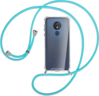 Produktbild von Handykette Backcover-Schutzhülle mit Band (Metall silberfarben) für Motorola Moto G7 Power - türkis