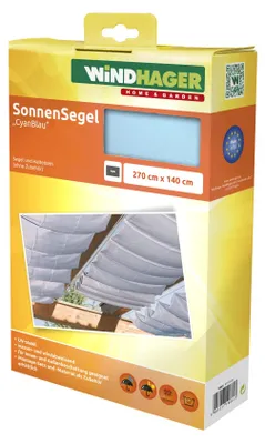 Produktbild von Windhager Sonnensegel für Seilspanntechnik, Wintergarten und Terrassen Beschattung, Seilspannmarkise, 270 x 140 cm – Cyanblau
